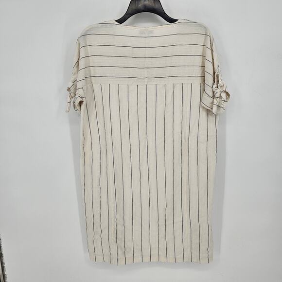 Madewell Cream Striped Tie Short Sleeve Woven Cotton Coastal Beach Boho Dress M - Picture 3 of 9
